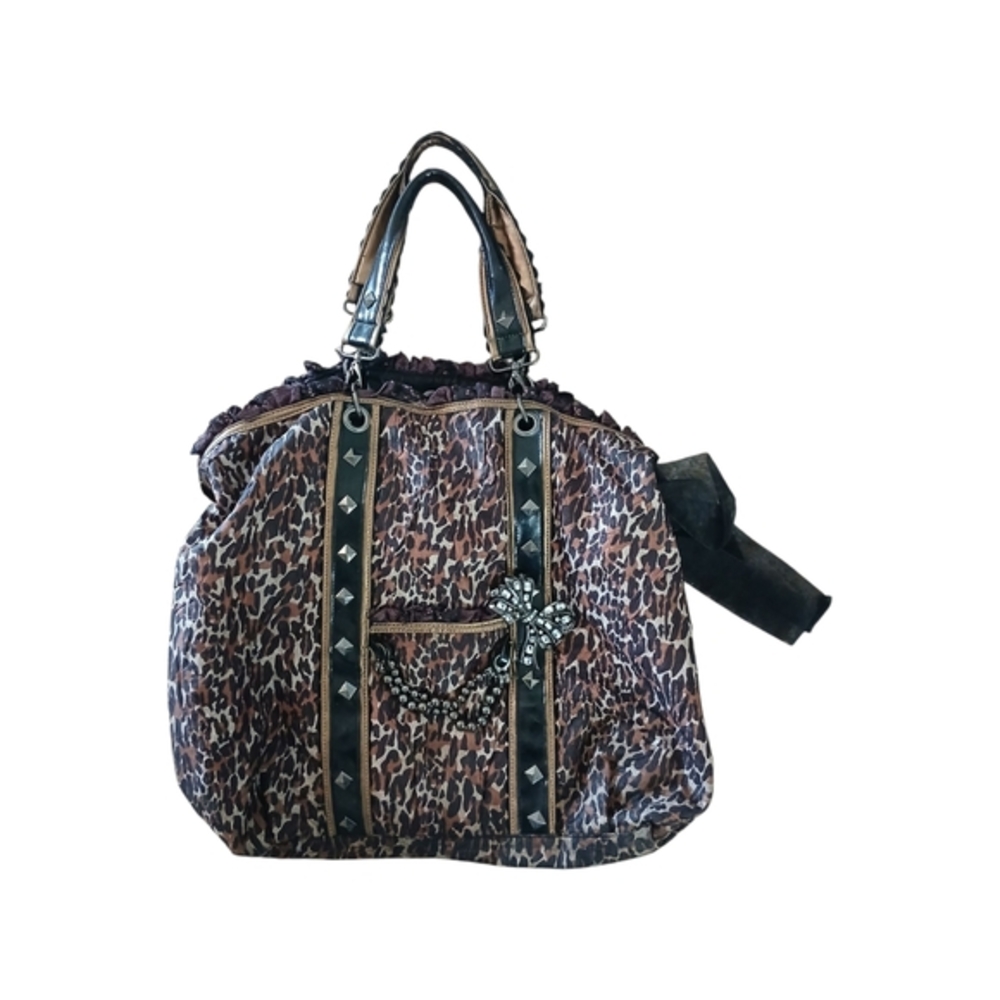 Betsey Johnson Betseyville Leopard Print Shoulder Bag  Metallic Hardware Flaws